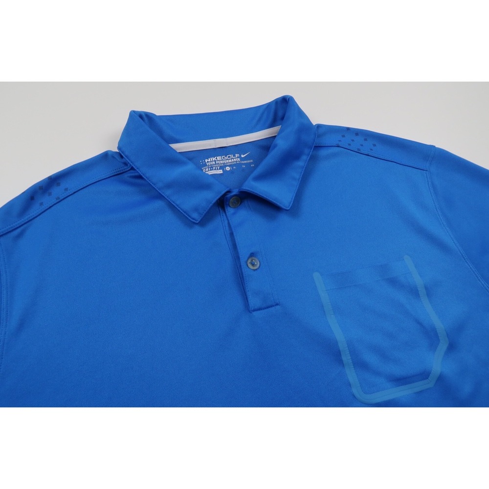 Nike Golf Mens XL Blue Geometric Print Polo Tour‎ Performance Shirt Short Sleeve